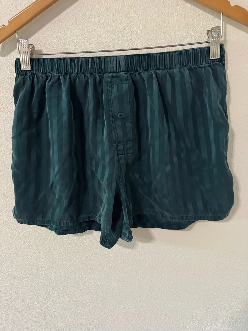 Lunya Washable Silk Striped Jacquard Boxer Dusky Cypress Green Loungewear-M
